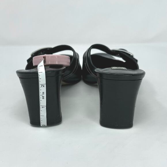 Brighton Tanner Black Leather Croc Embossed Buckle Mule Heels Size 8M Square Toe - Picture 10 of 10